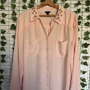 Torrid Light Pink Georgette Embellished Collar Button Front Blouse - Size 2
